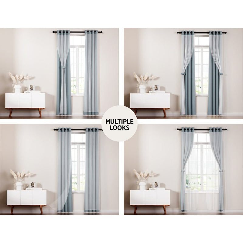 Artiss 2X 132x213cm Blockout Sheer Curtains Light Grey Payday Deals