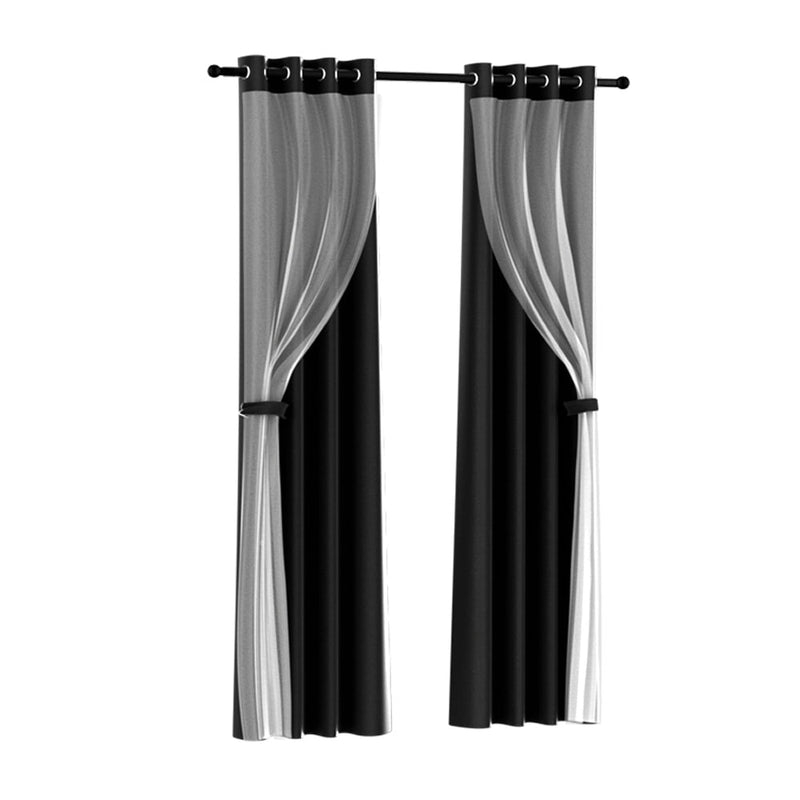 Artiss 2X 132x242cm Blockout Sheer Curtains Black Payday Deals