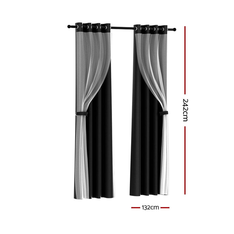 Artiss 2X 132x242cm Blockout Sheer Curtains Black Payday Deals