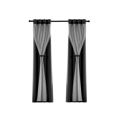 Artiss 2X 132x242cm Blockout Sheer Curtains Black Payday Deals