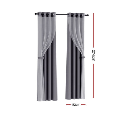 Artiss 2X 132x274cm Blockout Sheer Curtains Charcoal Payday Deals