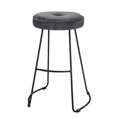 Artiss 2x Bar Stools Kitchen Stool Chairs Modern Metal Velvet Fabric Grey