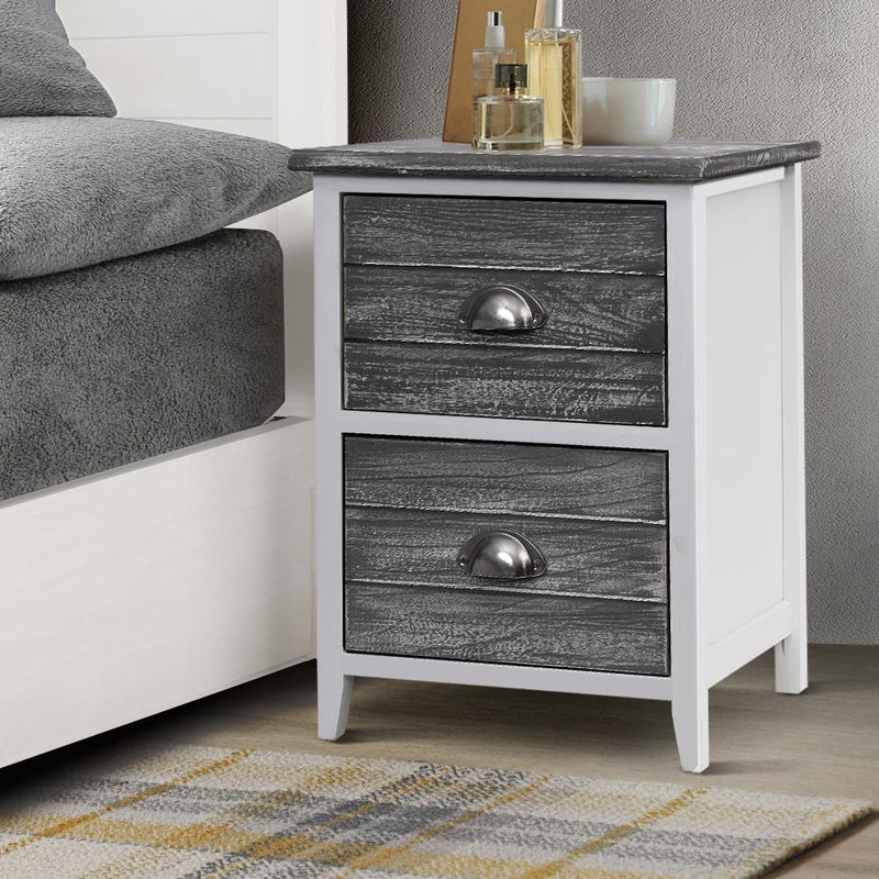 Artiss 2x Bedside Table Nightstands 2 Drawers Storage Cabinet Bedroom Side Grey Payday Deals