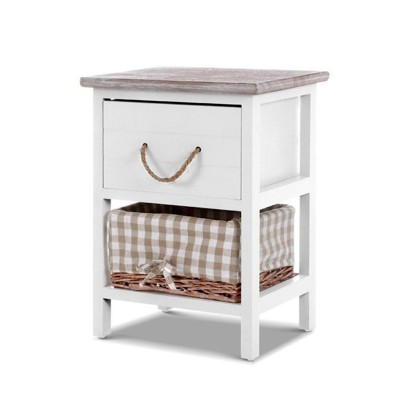 Artiss 2x Bedside Tables Shabby Chic Storage Cabinet Unit Drawers Side Basket Payday Deals