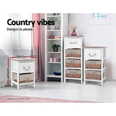 Artiss 2x Bedside Tables Shabby Chic Storage Cabinet Unit Drawers Side Basket