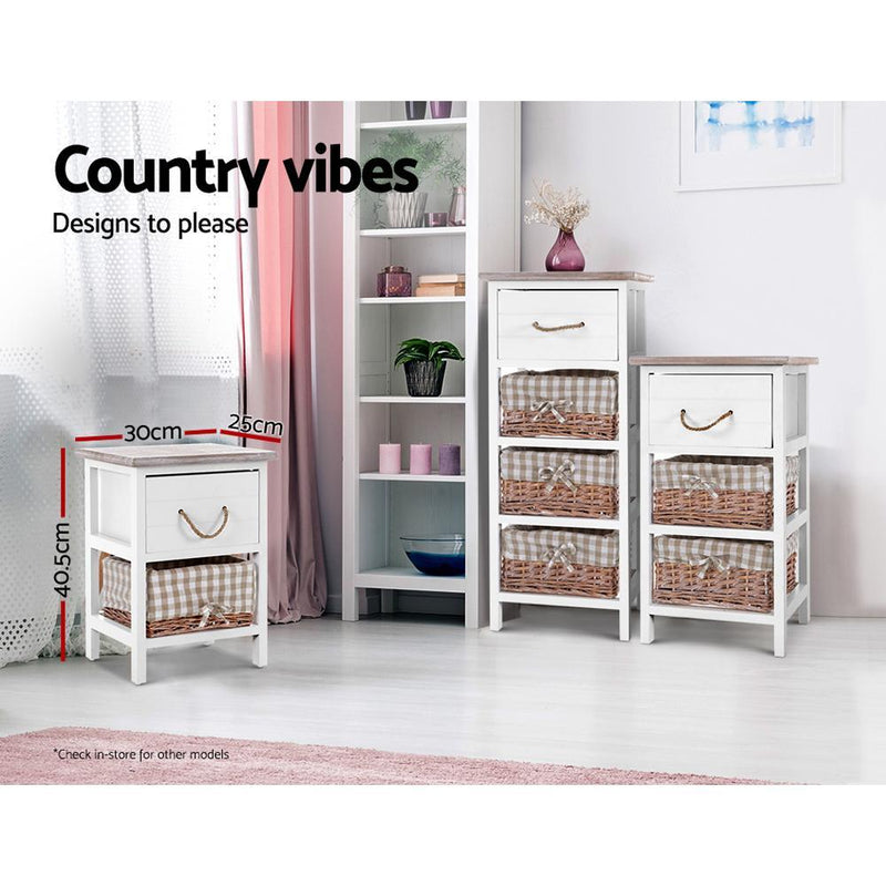 Artiss 2x Bedside Tables Shabby Chic Storage Cabinet Unit Drawers Side Basket