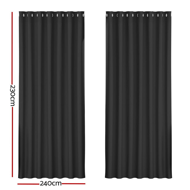 Artiss 2X Blockout Curtains Blackout Window Curtain Eyelet 240x230cm Black Payday Deals