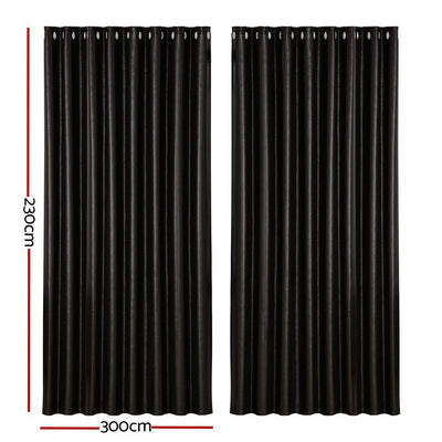 Artiss 2X Blockout Curtains Blackout Window Curtain Eyelet 300x230cm Black Payday Deals