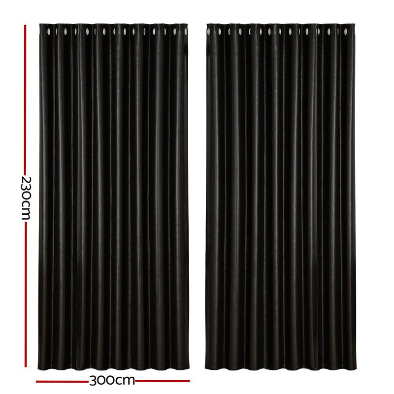 Artiss 2X Blockout Curtains Blackout Window Curtain Eyelet 300x230cm Black Payday Deals