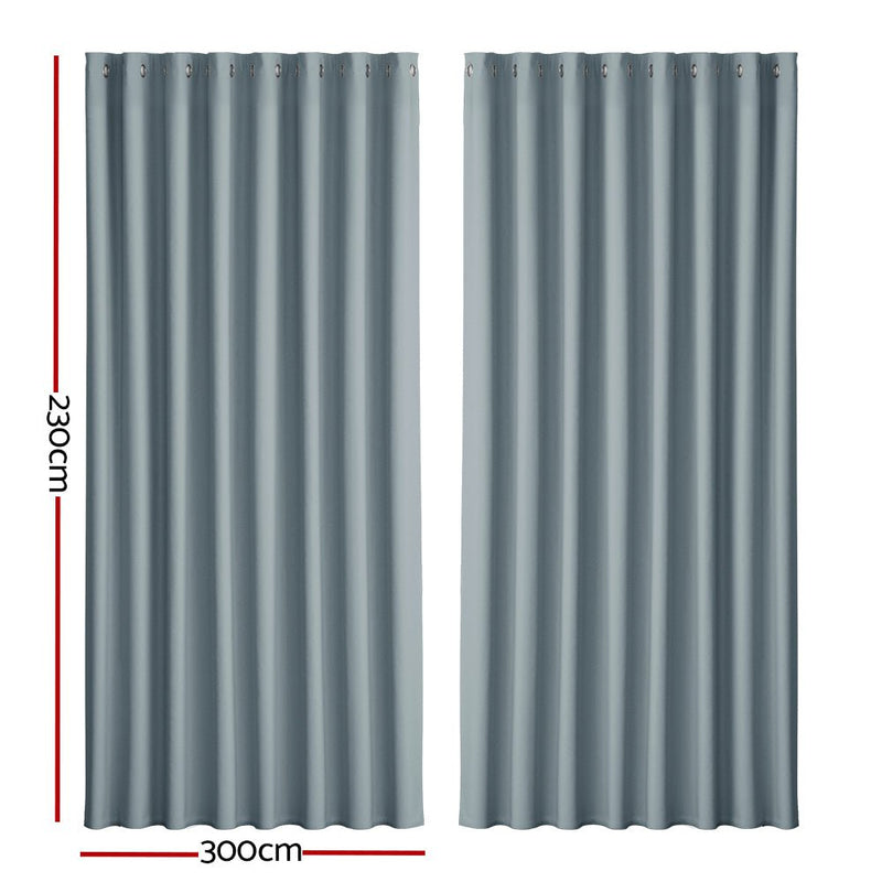 Artiss 2X Blockout Curtains Blackout Window Curtain Eyelet 300x230cm Grey Payday Deals