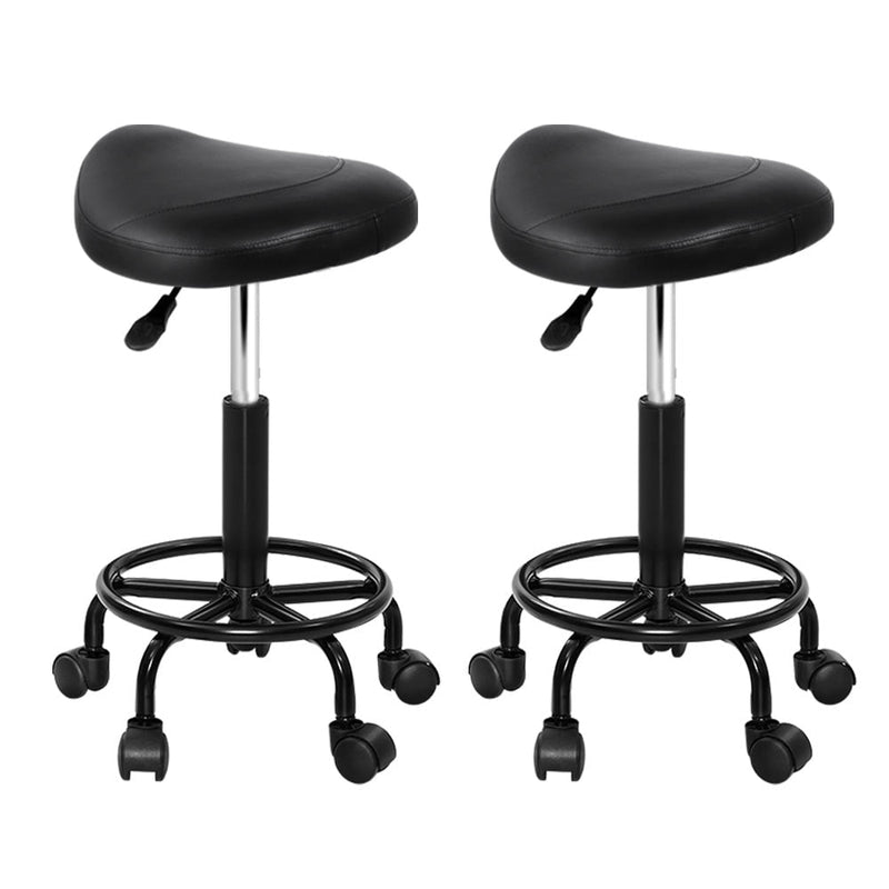 Artiss 2X Saddle Salon Stool Swivel Barber Chairs Bar Stools Hydraulic Lift PU Payday Deals