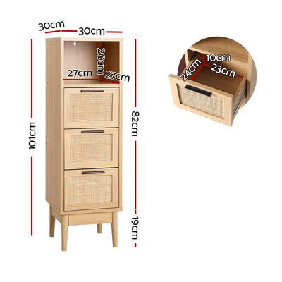 Artiss 3 Chest of Drawers Rattan Furniture Cabinet Storage Side End Table Shelf Payday Deals