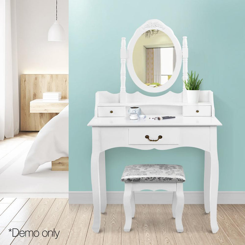 Artiss 3 Drawer Dressing Table with Mirror - White