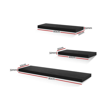 Artiss 3 Piece Floating Wall Shelves - Black Payday Deals