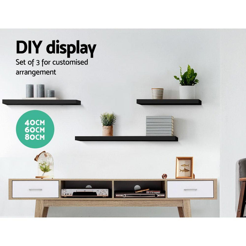 Artiss 3 Piece Floating Wall Shelves - Black Payday Deals