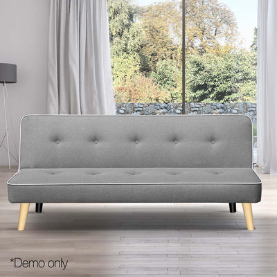 Artiss 3 Seater Fabric Sofa Bed - Light Grey