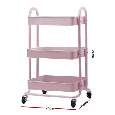 Artiss 3 Tier Rolling Storage Cart Portable Kitchen Trolley Rack Shelf Wheels