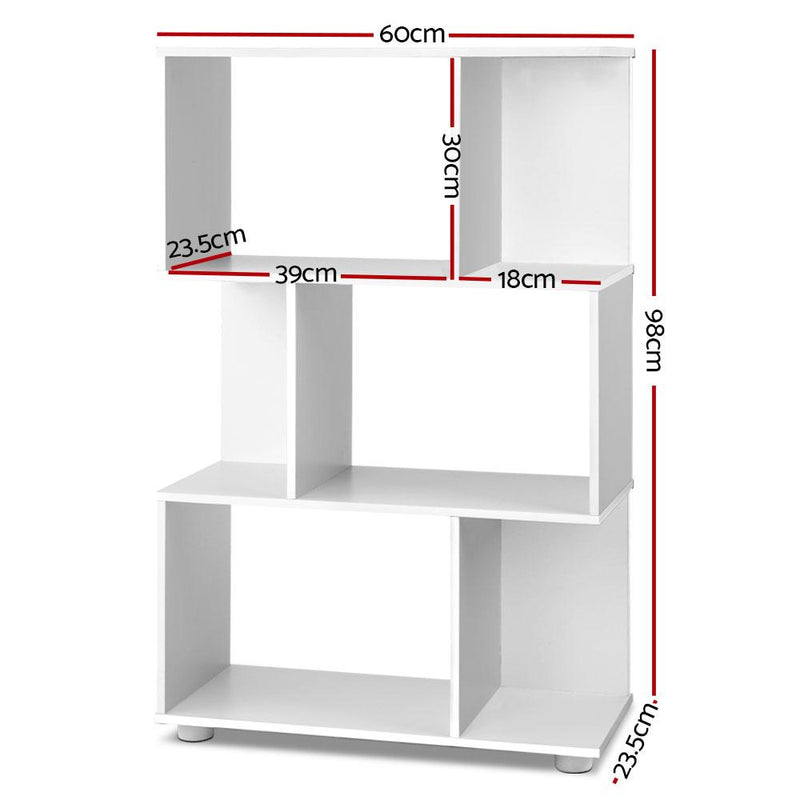 Artiss 3 Tier Zig Zag Bookshelf - White Payday Deals