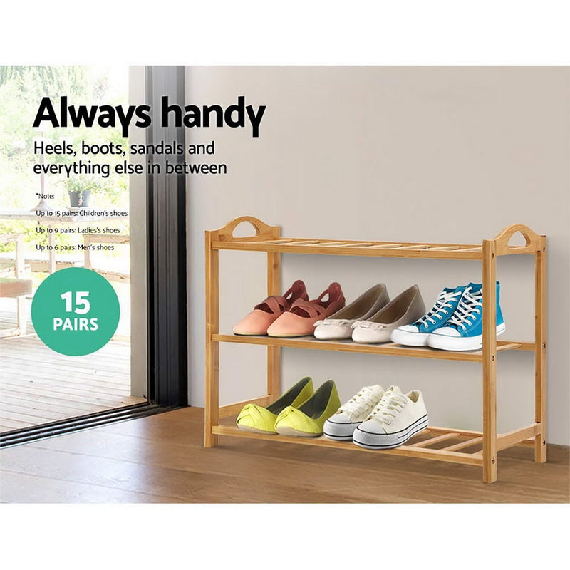 Artiss 3 Tiers Bamboo Shoe Rack Storage Organiser Wooden Shelf Stand Shelves Payday Deals