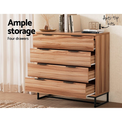 Artiss 4 Chest of Drawers Cabinet Dresser Table Tallboy Storage Bedroom Rust Oak Payday Deals