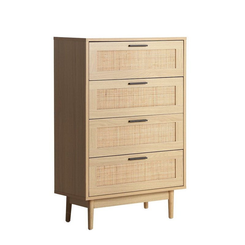 Artiss 4 Chest of Drawers Rattan Tallboy Cabinet Bedroom Clothes Storage Wood Payday Deals