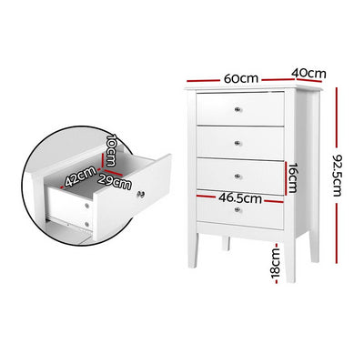 Artiss 4 Chest of Drawers Tallboy Storage Cabinet Bedside Table Dresser White Payday Deals