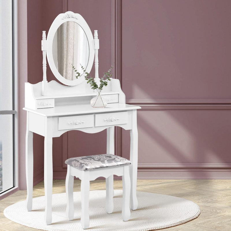 Artiss 4 Drawer Dressing Table with Mirror - White Payday Deals