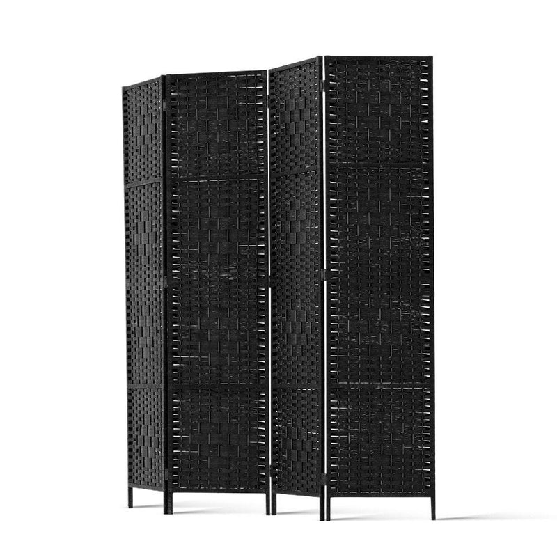 Artiss 4 Panel Room Divider Privacy Screen Rattan Woven Wood Stand Black Payday Deals