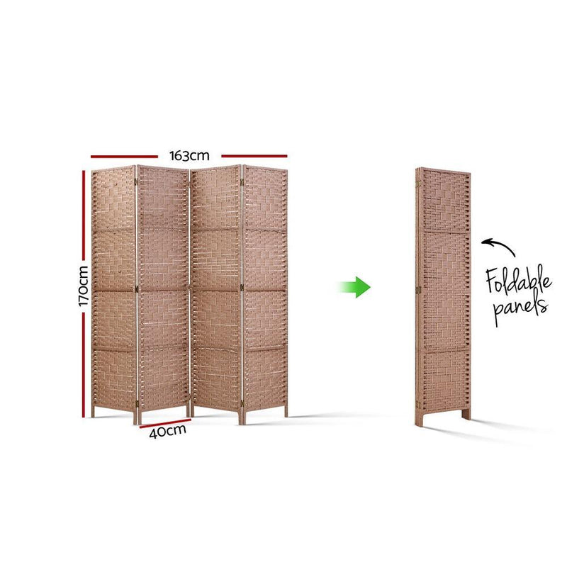 Artiss 4 Panel Room Divider Screen Privacy Timber Foldable Dividers Stand Natural