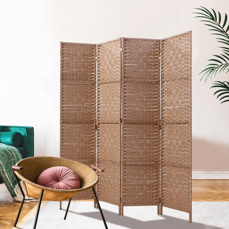 Artiss 4 Panel Room Divider Screen Privacy Rattan Timber Foldable Dividers Stand Hand Woven Payday Deals