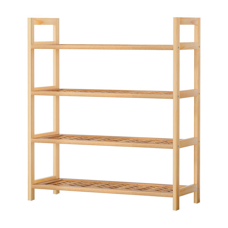 Artiss 4-tier Shoe Rack 12 Pairs Shoe Storage Weaved Shelves Solid Wood Frame Payday Deals