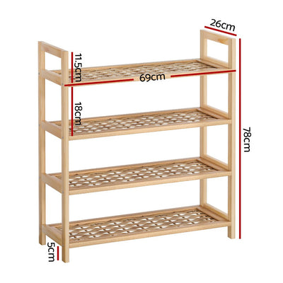 Artiss 4-tier Shoe Rack 12 Pairs Shoe Storage Weaved Shelves Solid Wood Frame Payday Deals