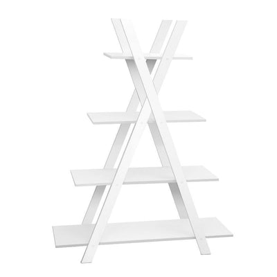 Artiss 4 Tier X Shape Ladder Shelf Display Book Shelves 150cm White