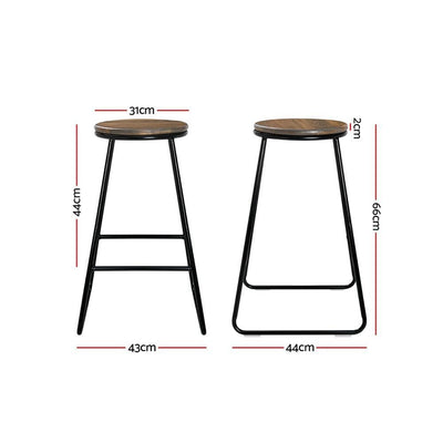 Artiss 4x Retro Bar Stools Rustic Vintage Kitchen Stools Chairs Metal Pine Wood Seat 66cm
