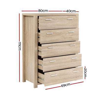 Artiss 5 Chest of Drawers Tallboy Dresser Table Bedroom Storage Cabinet Payday Deals