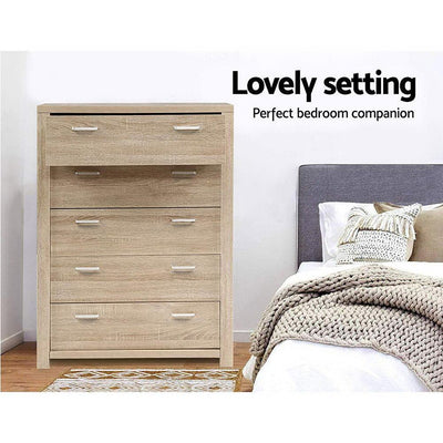 Artiss 5 Chest of Drawers Tallboy Dresser Table Bedroom Storage Cabinet Payday Deals