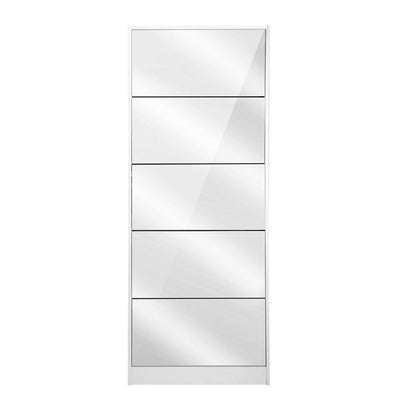 Artiss 5 Drawer Mirrored Wooden Shoe Cabinet - White Payday Deals