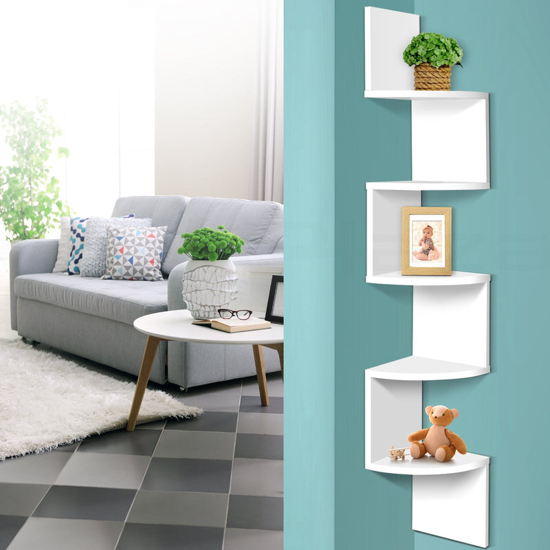 Artiss 5 Tier Corner Wall Shelf - White Payday Deals