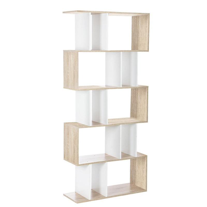 Artiss 5 Tier Display Book Storage Shelf Unit - White Brown Payday Deals