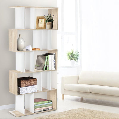 Artiss 5 Tier Display Book Storage Shelf Unit - White Brown Payday Deals