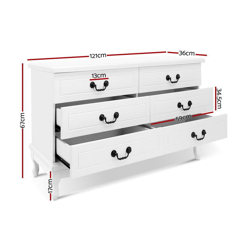 Artiss 6 Chest of Drawers Dresser Tallboy Lowboy Storage Cabinet Bedroom White
