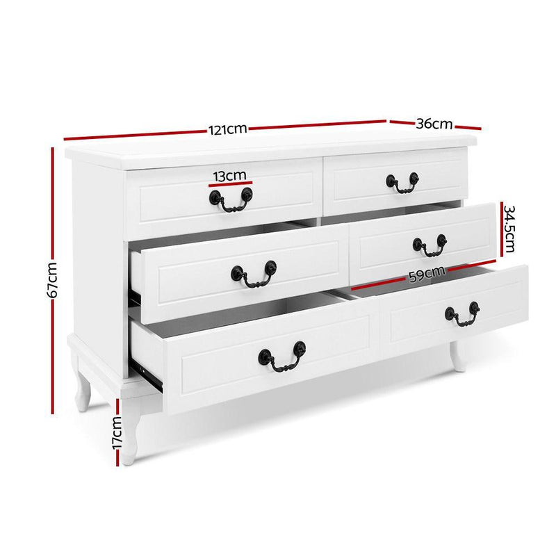 Artiss 6 Chest of Drawers Dresser Tallboy Lowboy Storage Cabinet Bedroom White Payday Deals