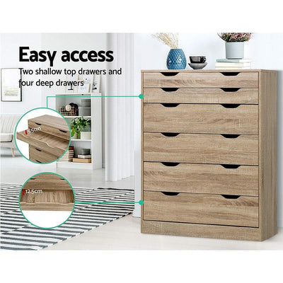 Artiss 6 Chest of Drawers Tallboy Dresser Table Storage Cabinet Oak Bedroom Payday Deals