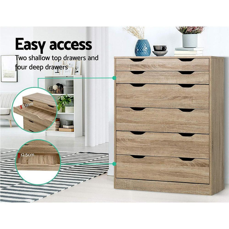 Artiss 6 Chest of Drawers Tallboy Dresser Table Storage Cabinet Oak Bedroom Payday Deals