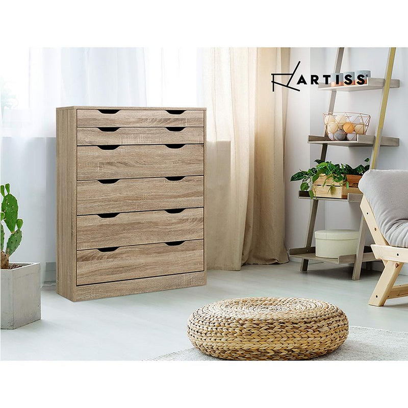 Artiss 6 Chest of Drawers Tallboy Dresser Table Storage Cabinet Oak Bedroom Payday Deals