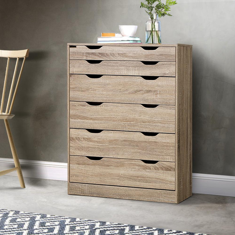 Artiss 6 Chest of Drawers Tallboy Dresser Table Storage Cabinet Oak Bedroom Payday Deals