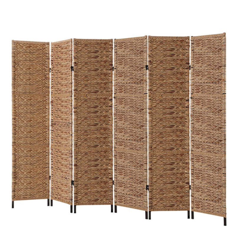 Artiss 6 Panel Room Divider Privacy Screen Water Hyacinth Patition Metal Stand Natural