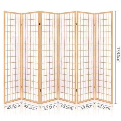 Artiss 6 Panel Wooden Room Divider - Natural