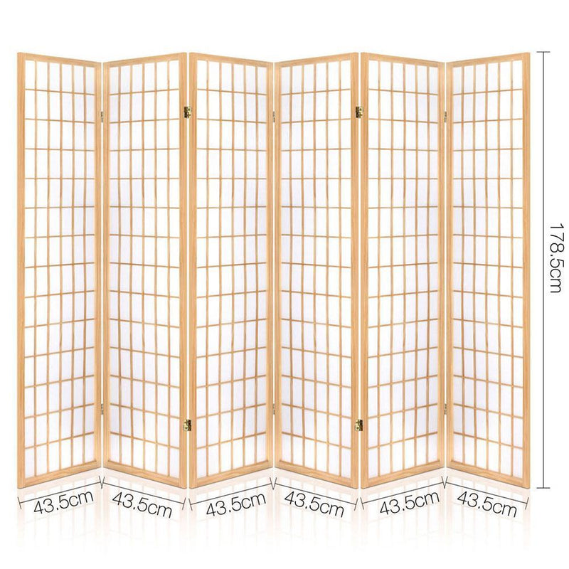 Artiss 6 Panel Wooden Room Divider - Natural