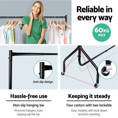 Artiss 6FT Clothes Racks Metal Garment Display Rolling Rail Hanger Airer Stand Portable Payday Deals